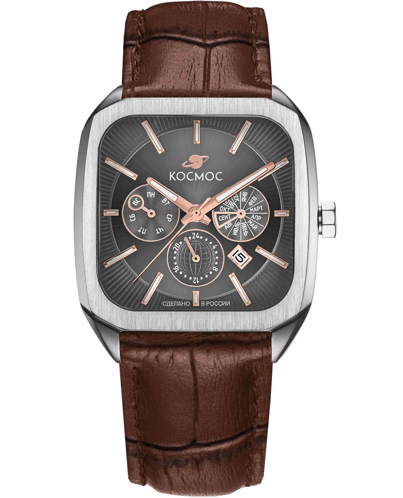 Космос Космос Марсоход II K 219.12.34  K 219.12.34 механические мужские часы черный циферблат, браслет кожаный — вид спереди